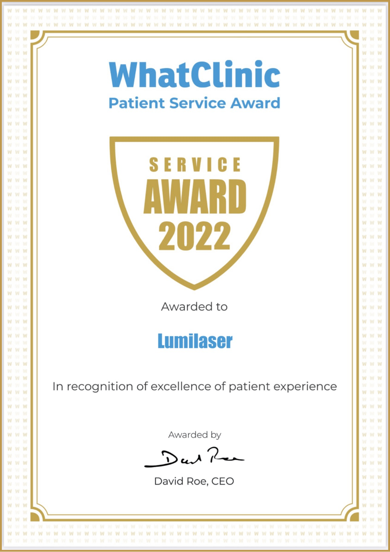 Lumilaser Esthetique Honoré avec le Prix WhatClinic pour 2022!